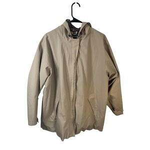 Lands' End Jacket Womens 2X Khaki Hooded GORE-TEX Rain Coat Mesh Lined Zip Up